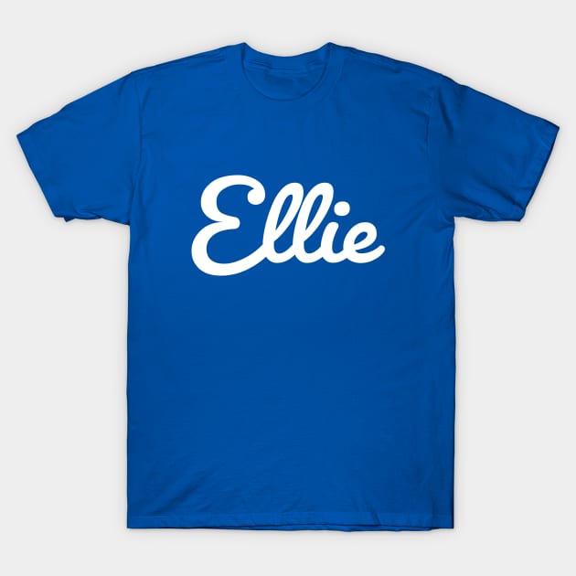 Ellie Typography White Cursive Script T-Shirt by ellenhenryart